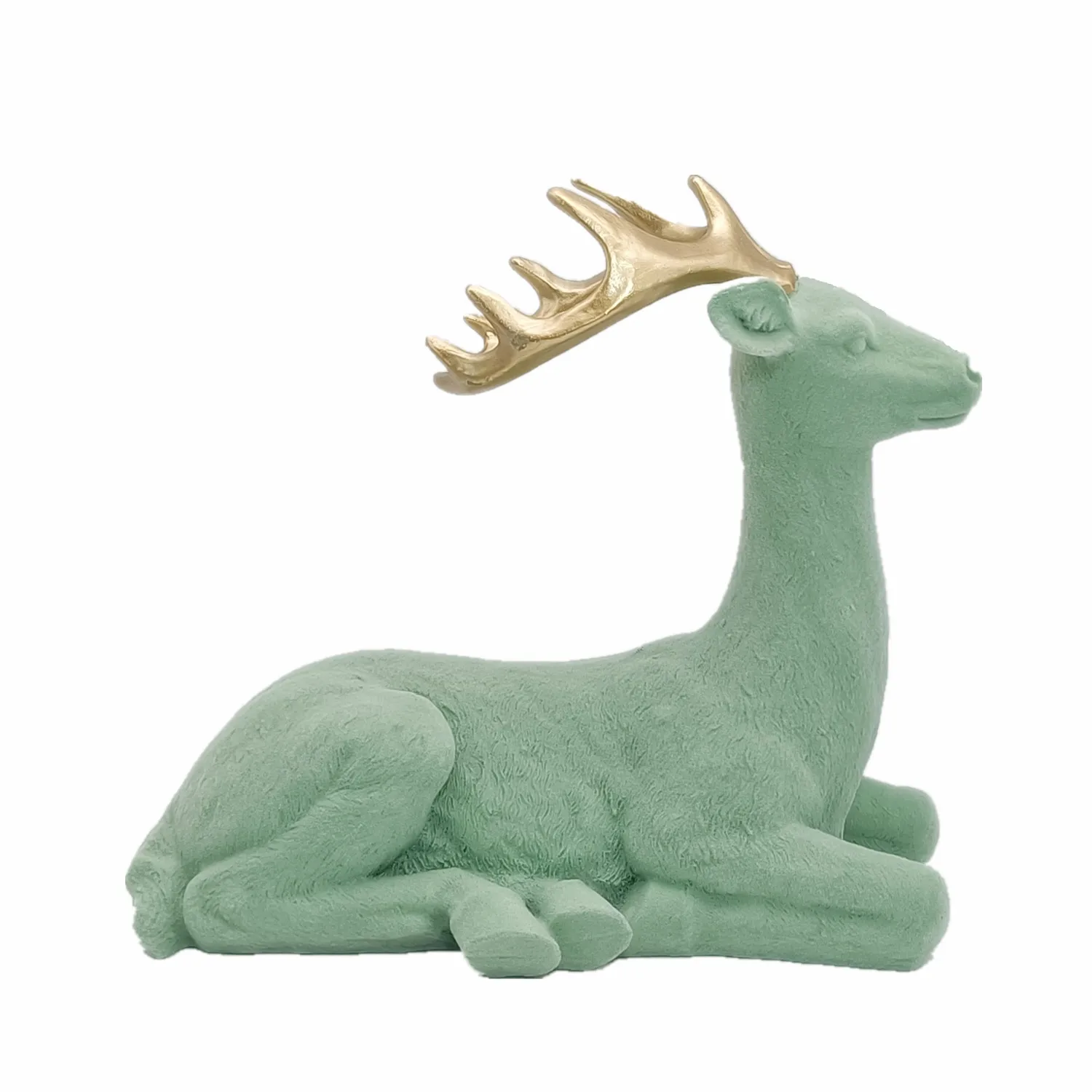 14 inch Home Decor Velvet Resin Standing Reindeer Statue Flocked Polyresin Deer Sculpture Figurine Christmas Decoration