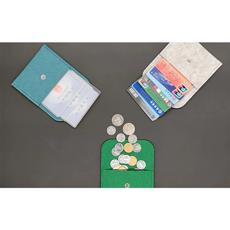 Multifunctional Leather Card Wallet with Felt Coin Purse Pouch for Food Storage Bags