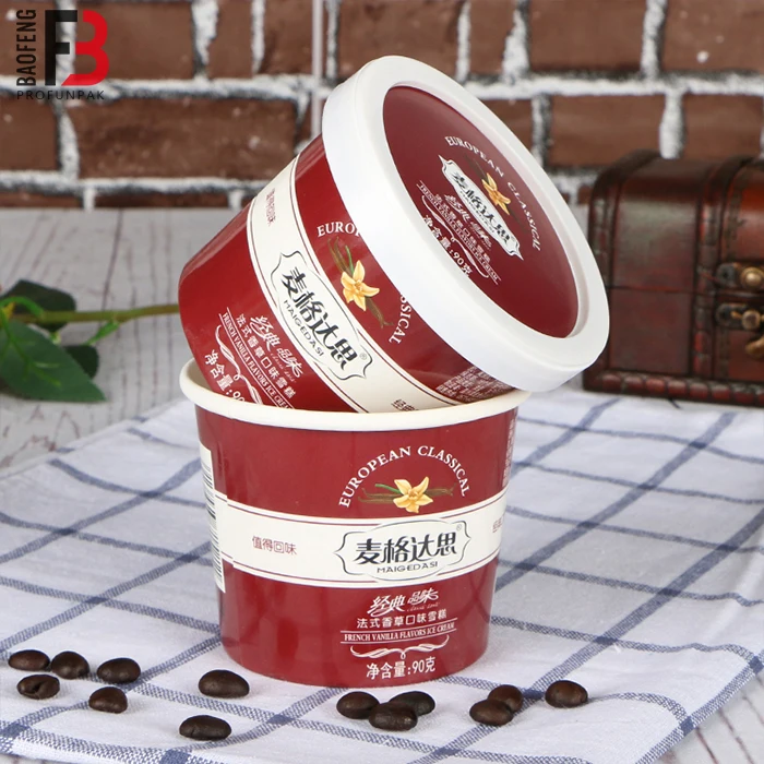 Eco-friendly biodegradable Ice cream paper tub with lid, paper dessert cups, paper ice cream yogurt salad tubs
