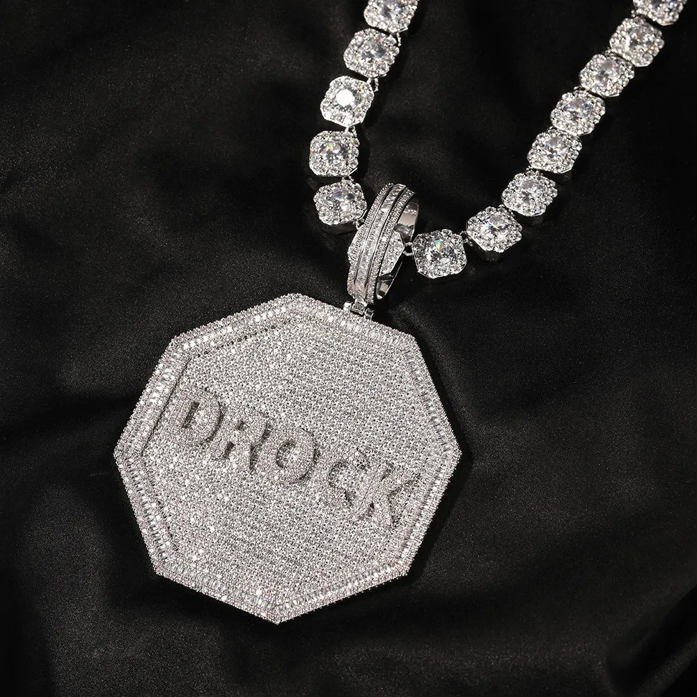 New Arrival Hiphop Jewelry Iced Out Octagonal Zircon  Pendant Necklace with Cuban Chain for Men Women
