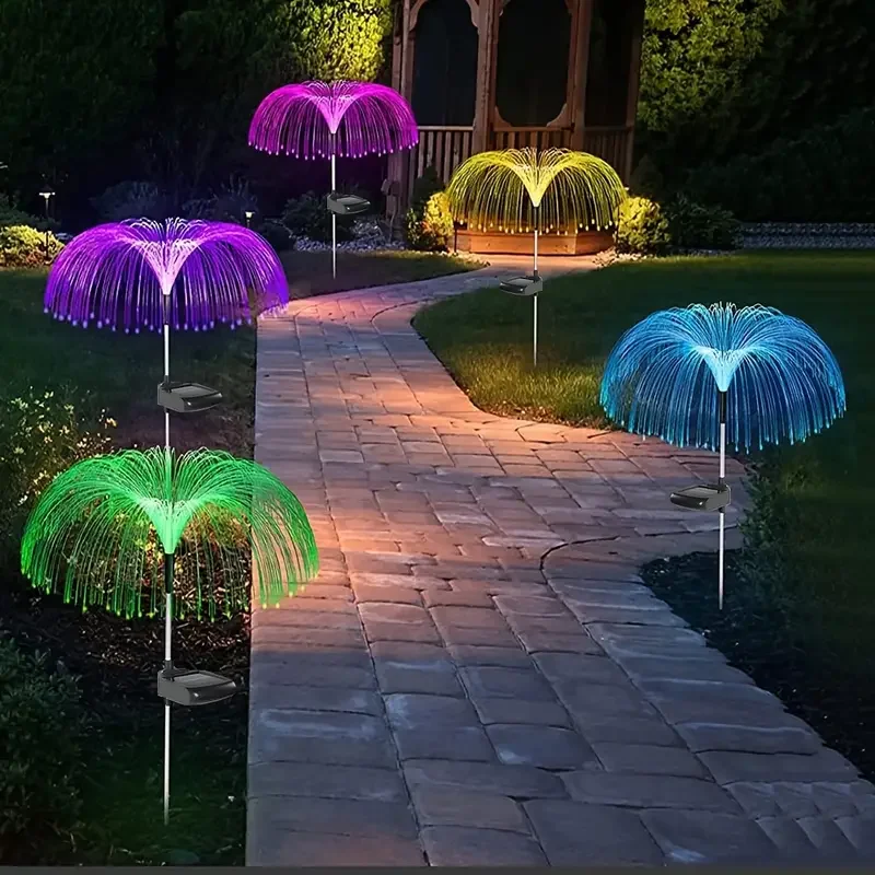 Solar Powered Jellyfish Lawn Lamp Outdoor Waterproof Fiber Optic Lights Landscape Lighting for Garden Courtyard Villa Decor