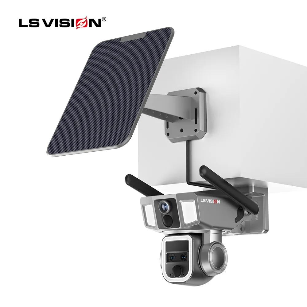 LS VISION 4mp Dual Network wifi 4G 2 in 1 Solar Cameras with 10X Zoom 9w Solar Panel Outdoor Security Camera