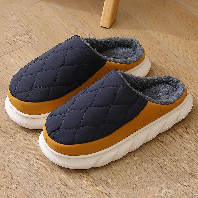 Factory wholesale unisex winter warm slippers men closed toe fashion brown winter warm slippers