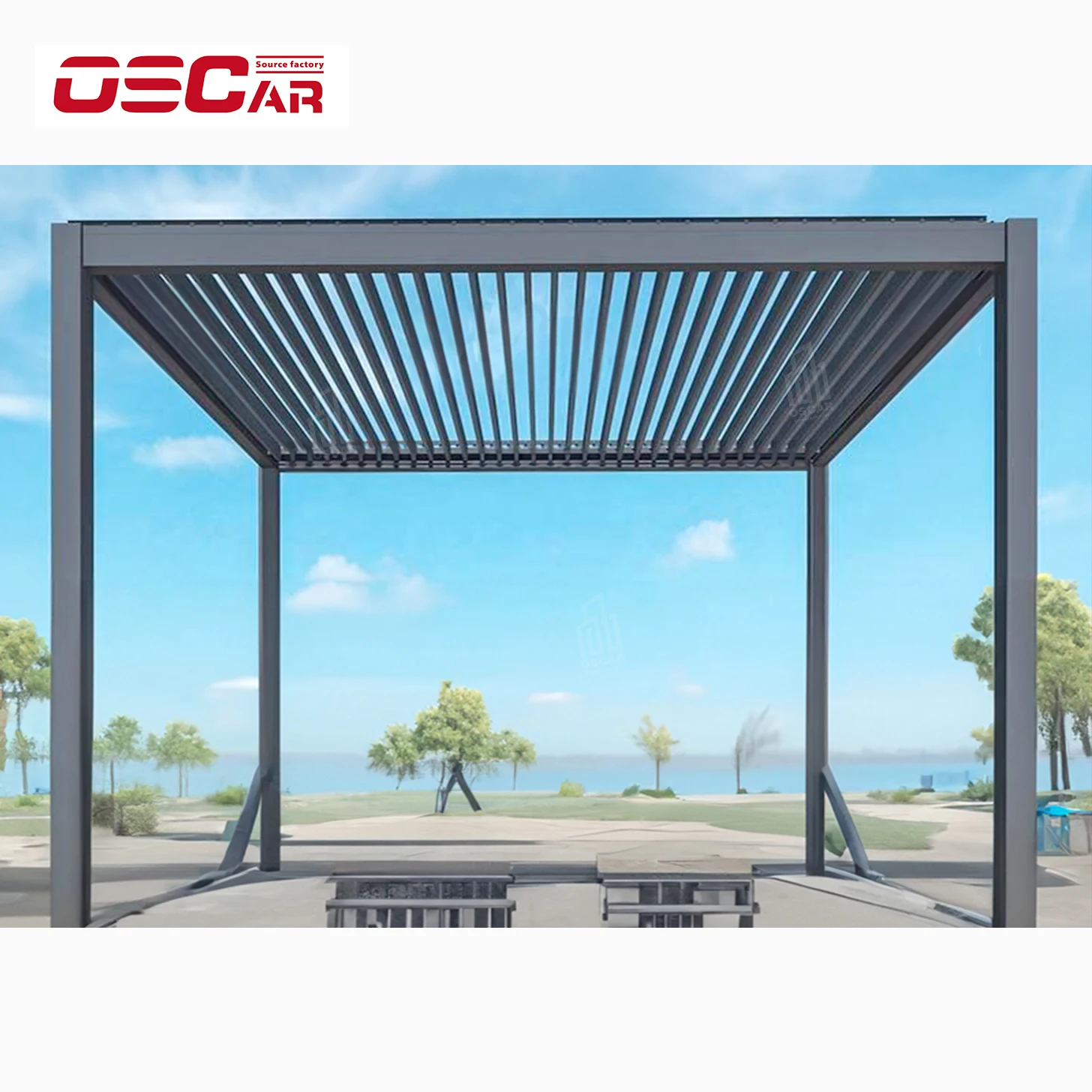 high end customize for personal best quality resistant metal louvered roof led light side pavilion pergola
