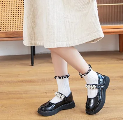 Hot-selling Fashion Black White Lace Children Tube Sweet Dress Socks Custom Cotton Crew Kids Sock Wholesale