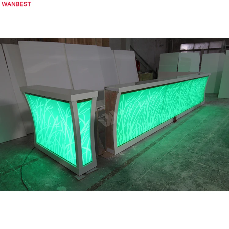 Commercial bar furniture for sale translucent stone  RGB LED light glass stainless steel  table bar counter