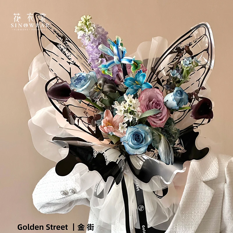 SINOWRAP New Arrival Flower Wrapping Paper Waterproof Transparent Butterfly Packaging Paper DoubleSides Printed Florist Supplies