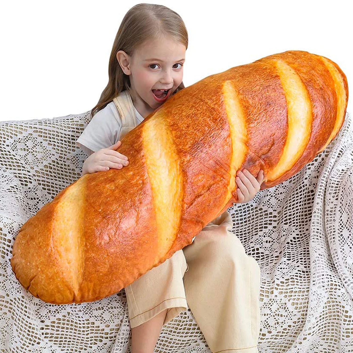 27 in 3D Simulation Bread Shape Pillow Soft Lumbar Baguette Back Cushion Funny Food Plush Stuffed Toy