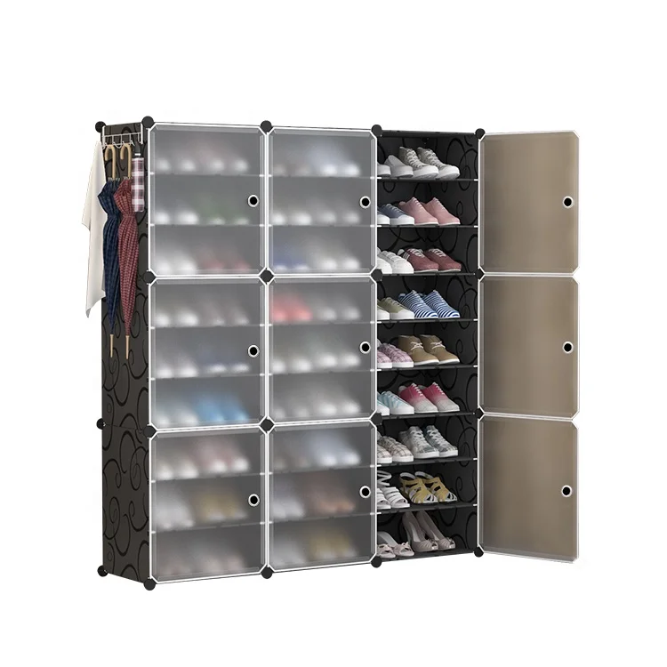 Hot selling Big Capacity Factory Outlet Shoe Cabinet Living Room Furniture Plastic Shoe Rack With 9 Panel Door
