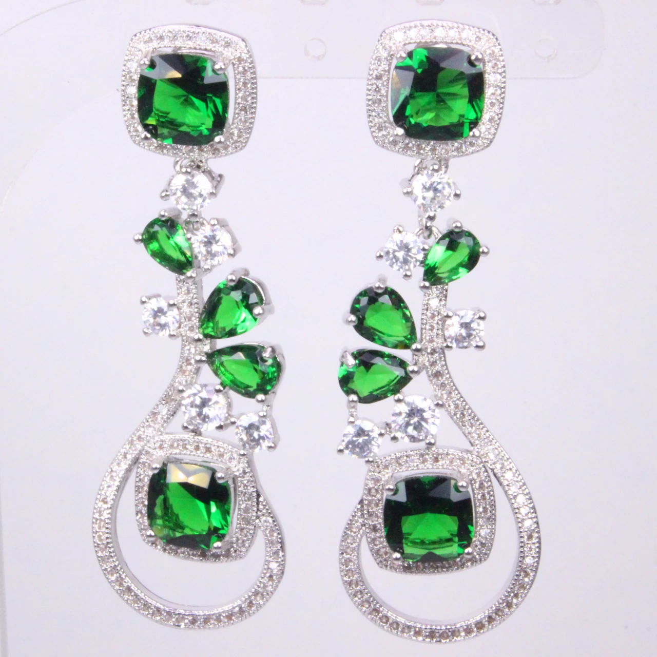 Luxury Elegant Cubic Zirconia Crystal Long hoop Earring S925 Sterling Silver Stud Earring for Bridal wedding custom jewelry