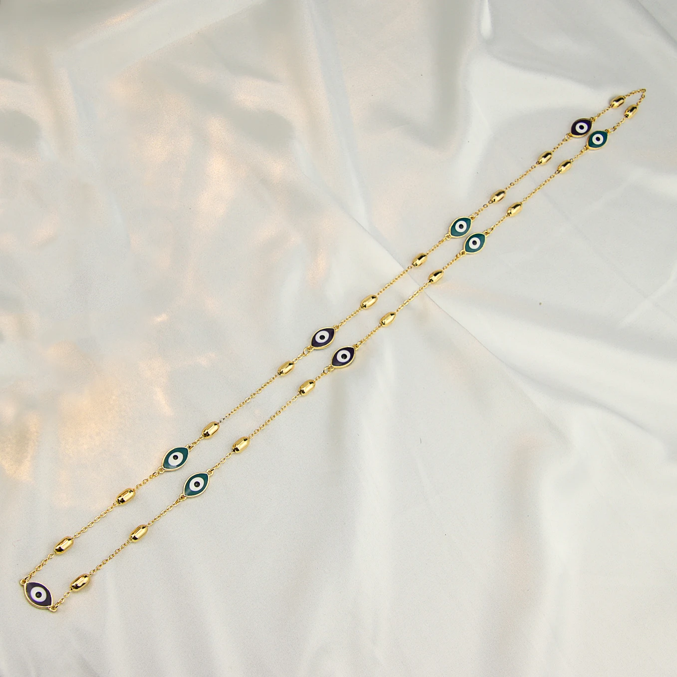 Wholesale Long Beaded Necklaces Colorful Eye Necklace Jewelry Gold Layered Necklace