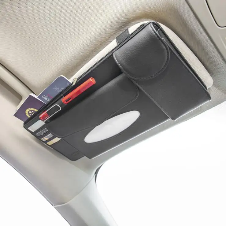 
Multifunctional Car Sun Visor Organizer with Card Clips Tissue Holder Glasses Holder Pen Pouch 