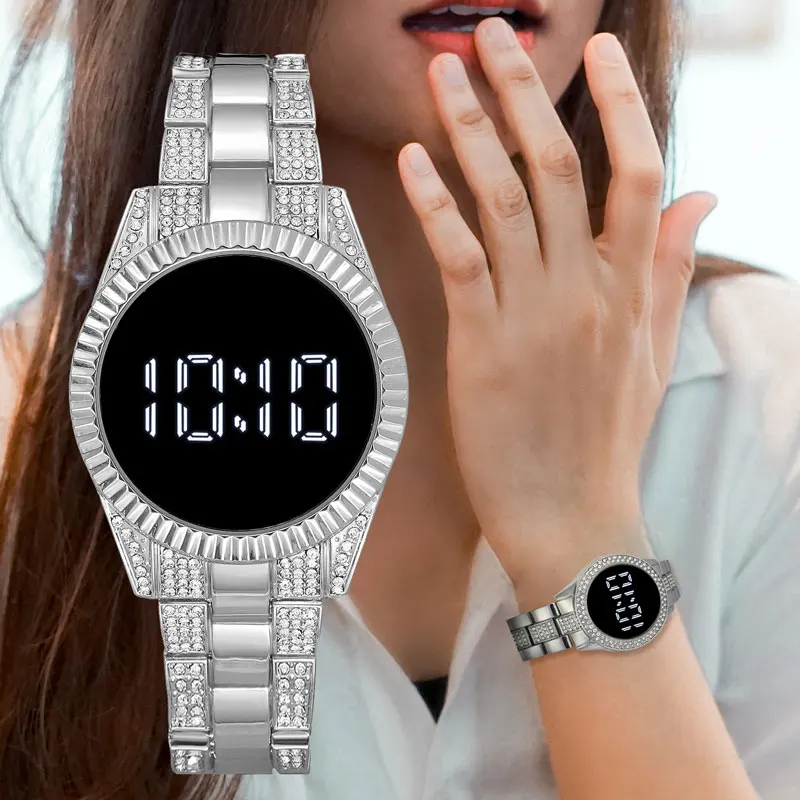 New Digital LED  Women Watch Diamond Waterproof Ladies Wristwatches Simple Date Time Watches For Female reloj mujer