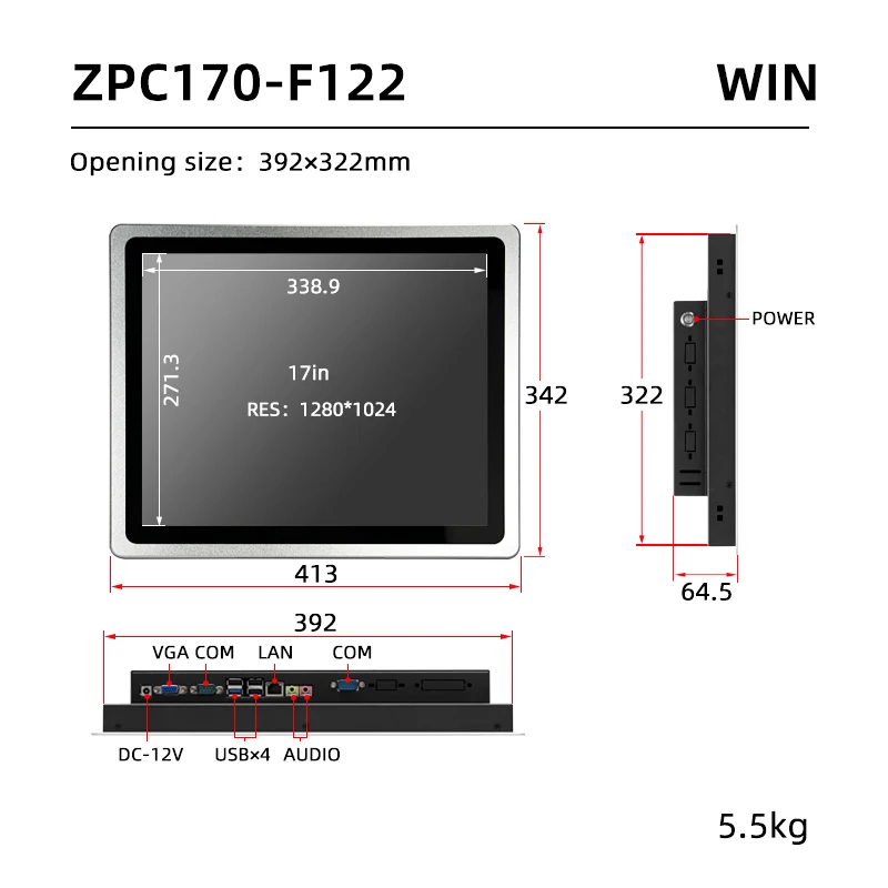 17 inches 1280*1024 Pcap Industrial All In One Pc Embedded Industrial Capacitive Panel Pc Industrial Touch 10 Pc Panel