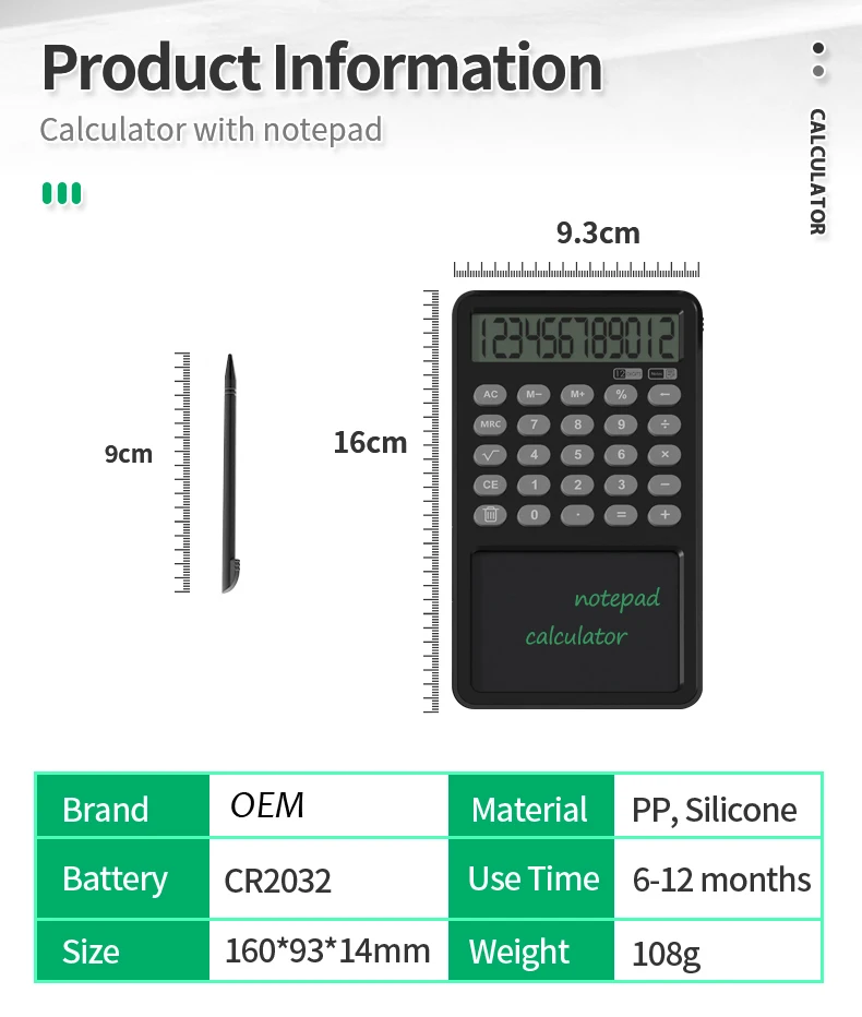 12 Digit Display Calculator Notepad LCD Writing Tablet Drawing Board with Stylus Pen Erase Button Lock for Office Students