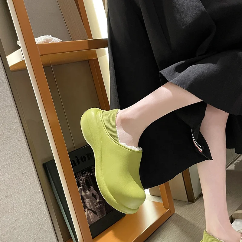 Furry Slides 2021 New Winter Soft Home  Plush Slipper Indoor Shoes  Women Waterproof Eva Fur Slippers For Ladies