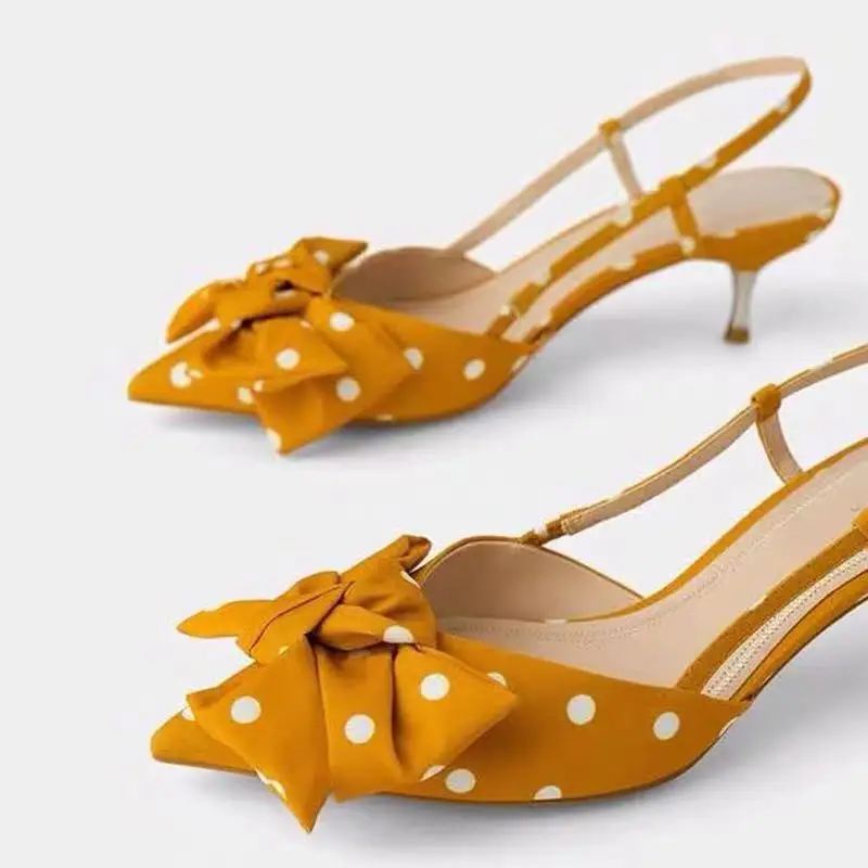 New Arrival Point Toe Casual Bow and Polka dot pattern High Heel Sandals Women