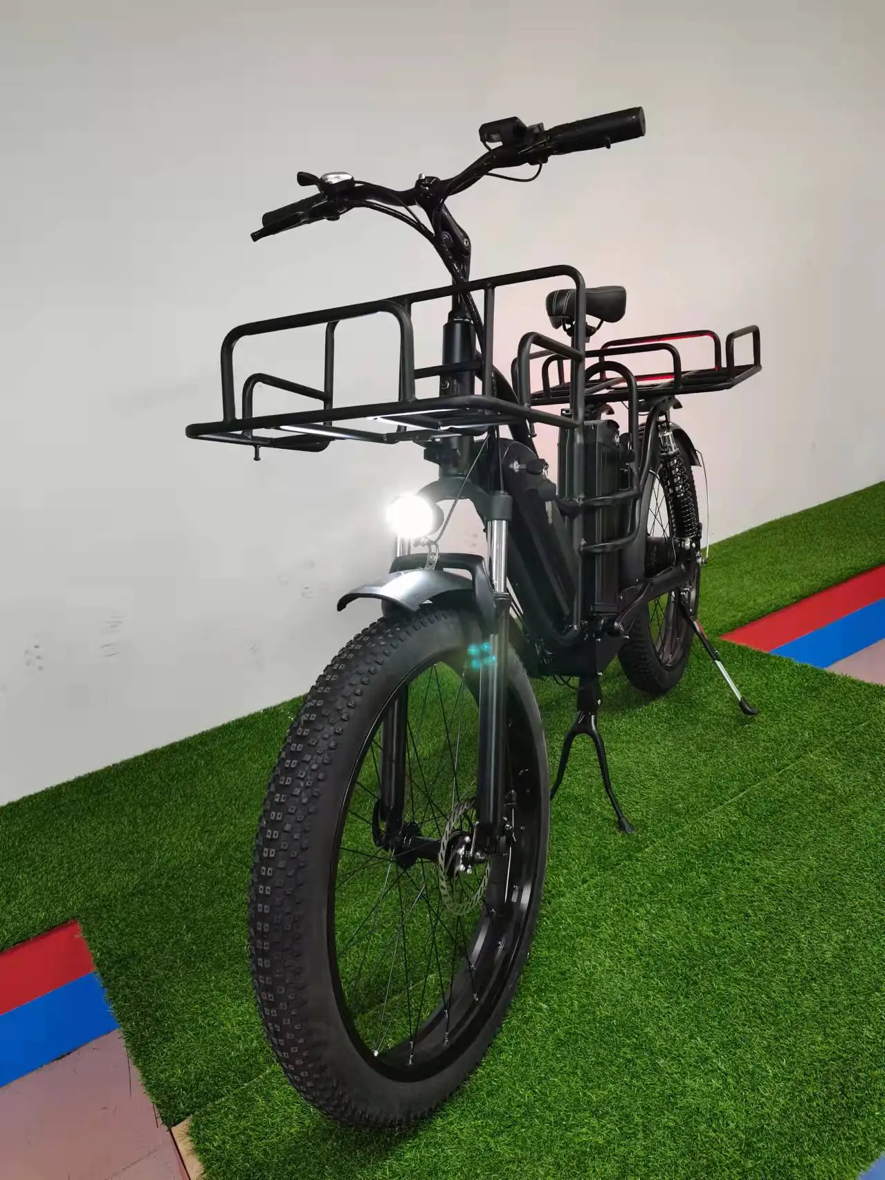 long range electric cargo bike 1000w 32Ah +16Ah dual batteries 26*3.0 fat tire full suspension 55km/h fast electric cargo bike