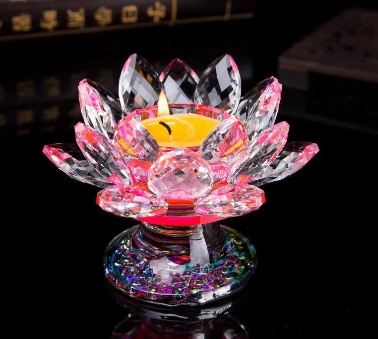 Lotus Flower Candle Holders Decorative Glass Candlestick Crystal Candle Holder Sticks Jars For Wedding Candelabra Centerpiece
