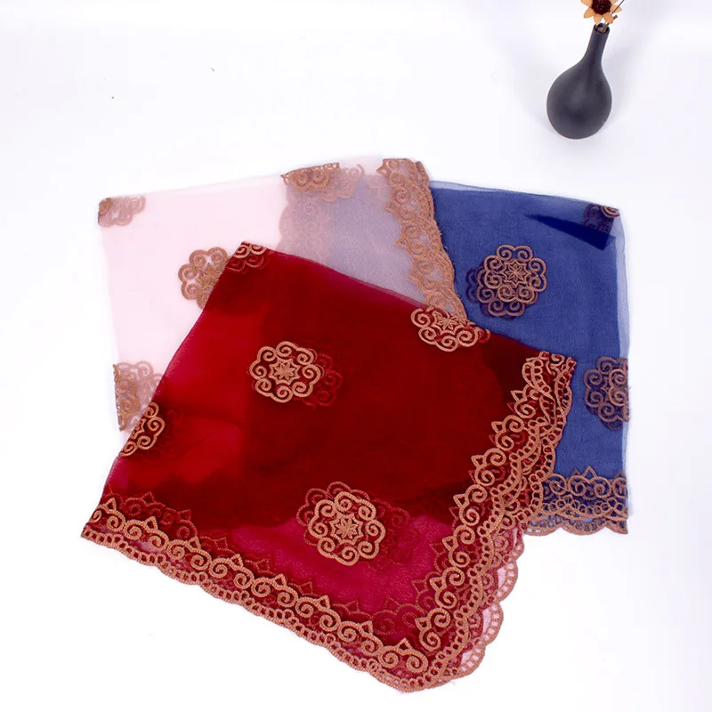 Wholesale Fashion Embroidery Voile Lace Veil Muslin Scarf Women Hijab for Head Covering