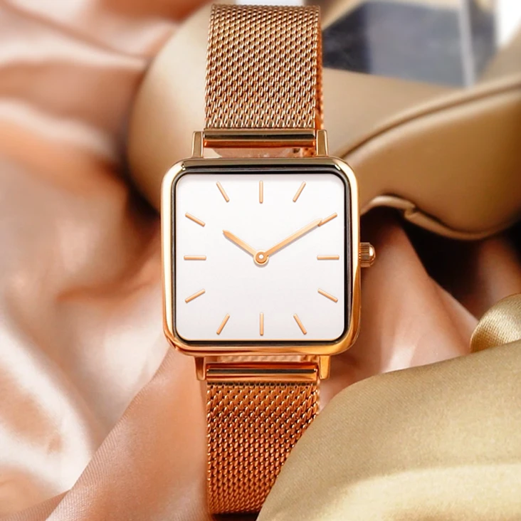 Vintage Fashion Luxury White Dial Waterproof Rose Gold Ladies Wristwatch Ultra Thin Watch Women Square Shape Watches