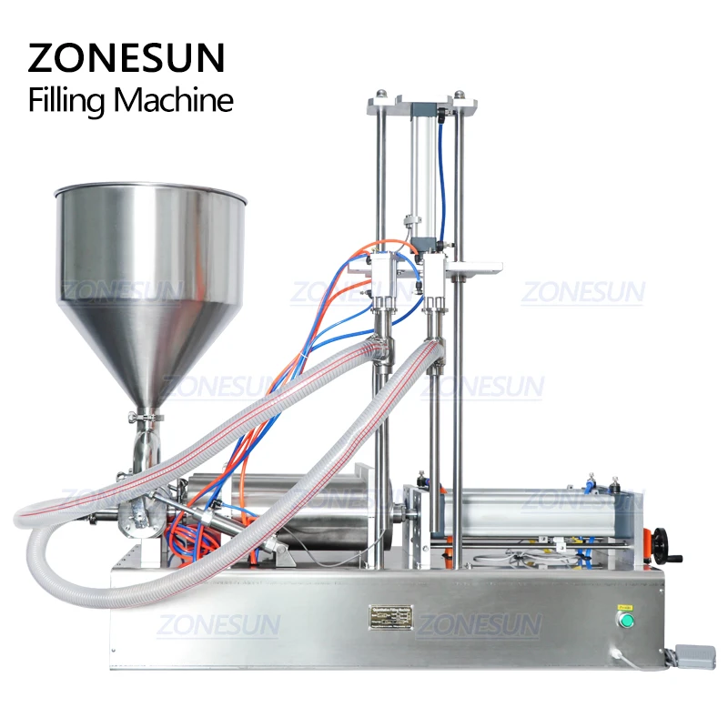 ZONESUN ZS-GTD2 Double Diving Nozzles Water Cream Shampoo Moisturizer Lotion Cosmetic Oil Honey Stick Food Paste Filling Machine