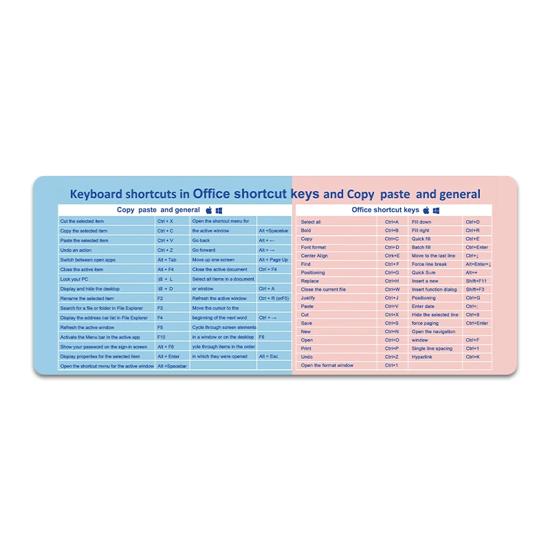 Factory Price Wholesale OEM/ODM large computer gaming mouse pad cheap gaming mouse pad English shortcut key custom mouse pad