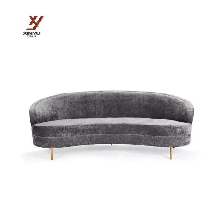 Velvet Upholstery Curved Silhouette Settee Gold Legs Soft Sofa For Wedding Event