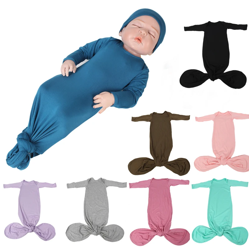 OEM ODM Sleeping Gown Organic Combed Solid Color For Newborn Baby Sleep Suit Soft Knotted Sleeping Bag
