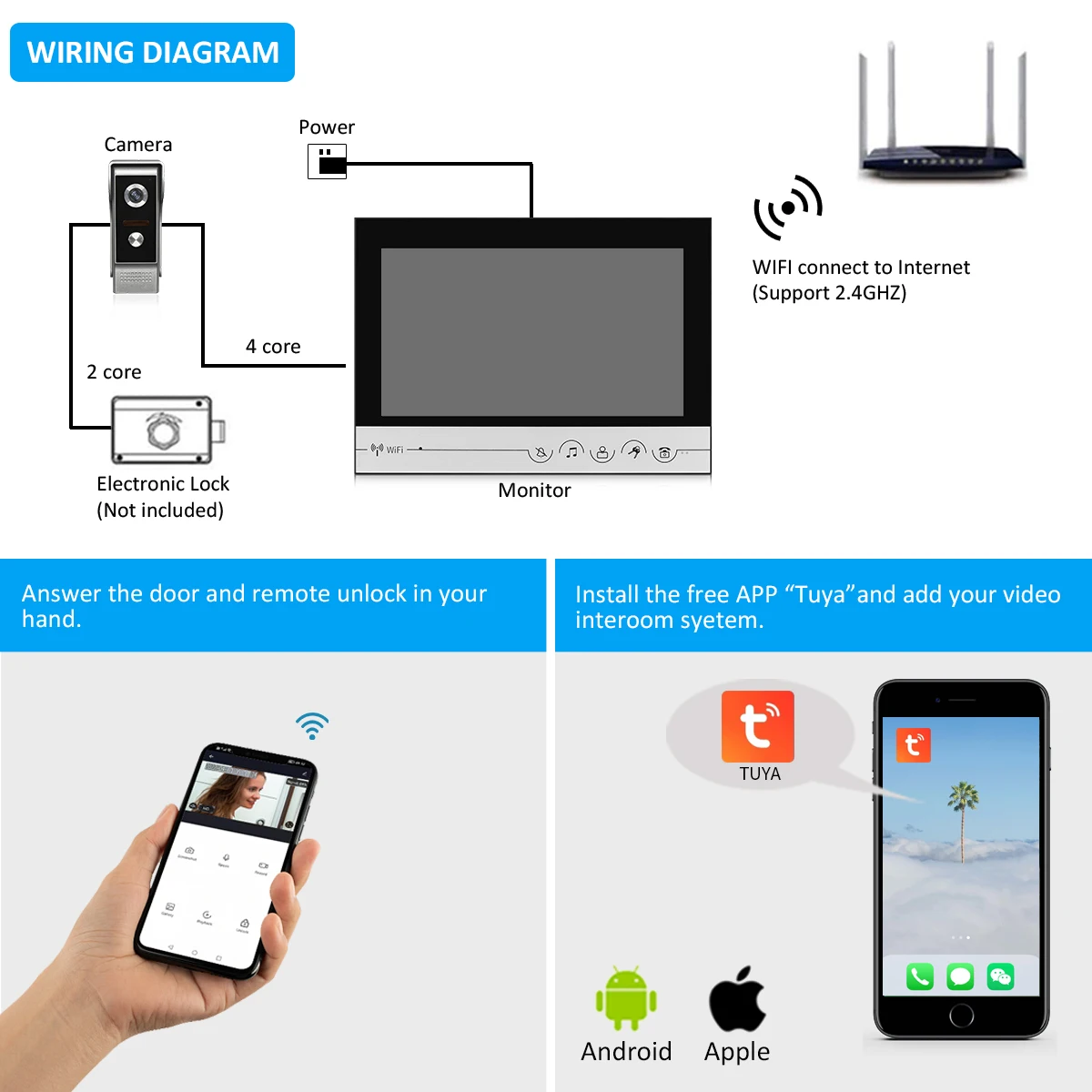 9 Inch WiFi doorbell camera  video intercom 4 Wire Video Door Phone Intercom System for Villa  Home Apartment