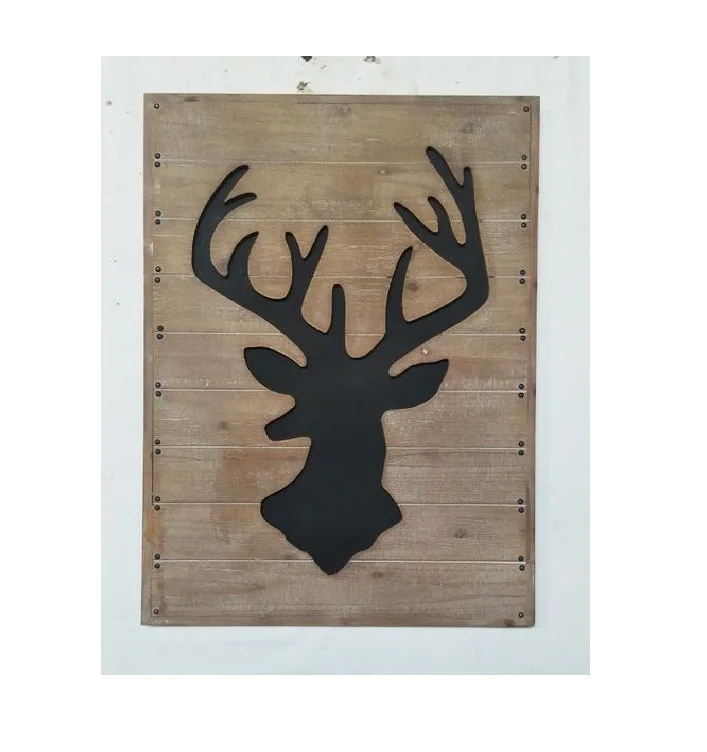 INNOVA Luxury Country cottage Hanging Wall Animal Wood Art Decor For Christmas Reindeer Santa Home Sign Decoration