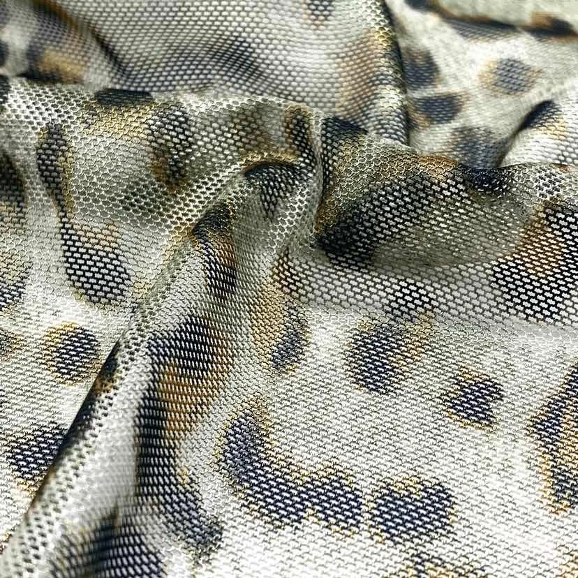 Light and soft shiny  leopard print power mesh spandex fabric 4 way stretch for women sexy clothing dress