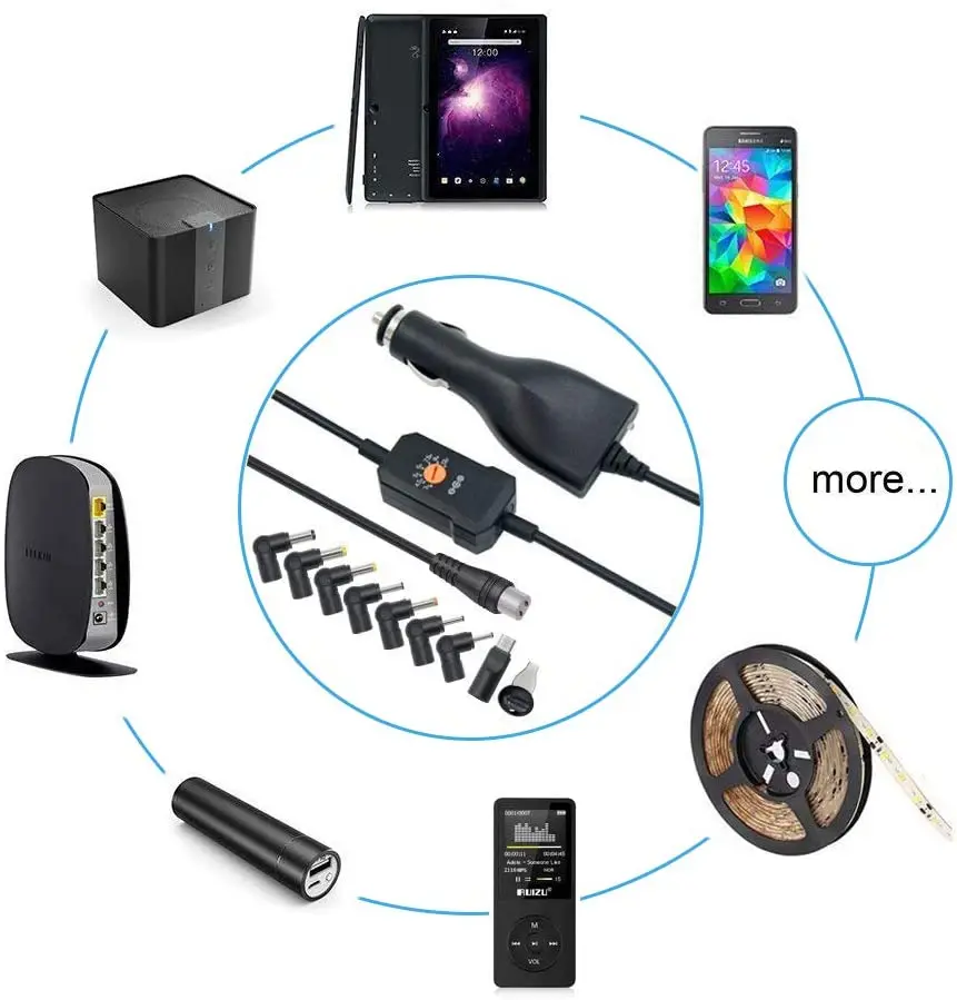 12W Universal Car Charger Cigarette Lighter 3-12V Multi-Tips for Electrical Devices, with Micro USB Plug