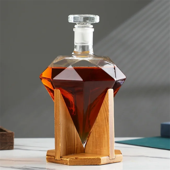 750ml 1000ml Clear Unique High Borosilicate Liquor Wine Diamond Shape Whiskey Bottle Glass With Cork