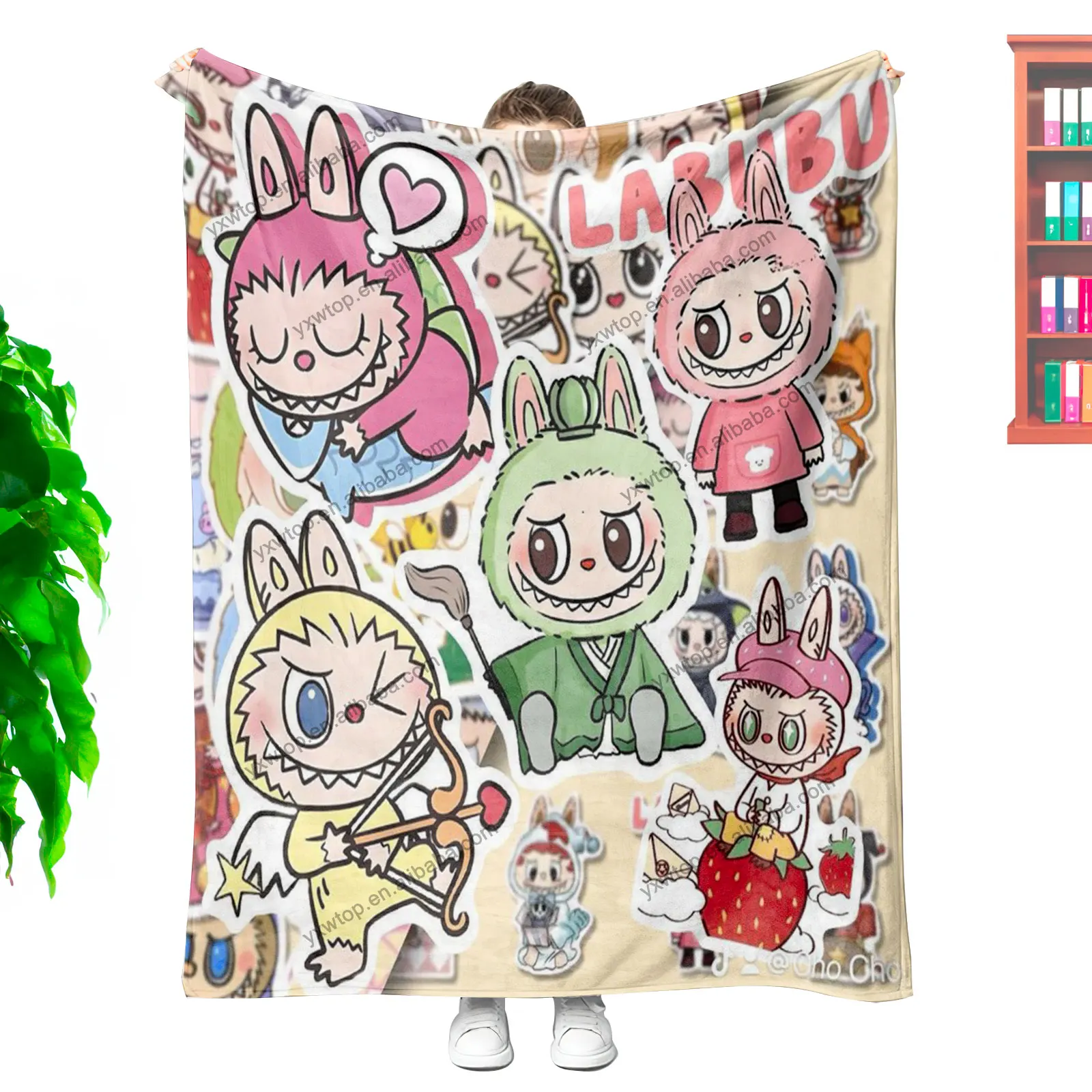 New custom Printed  Little Monster Labubu Cartoon animal Nap Comfortable flannel throw blanket for for Heat Press Baby