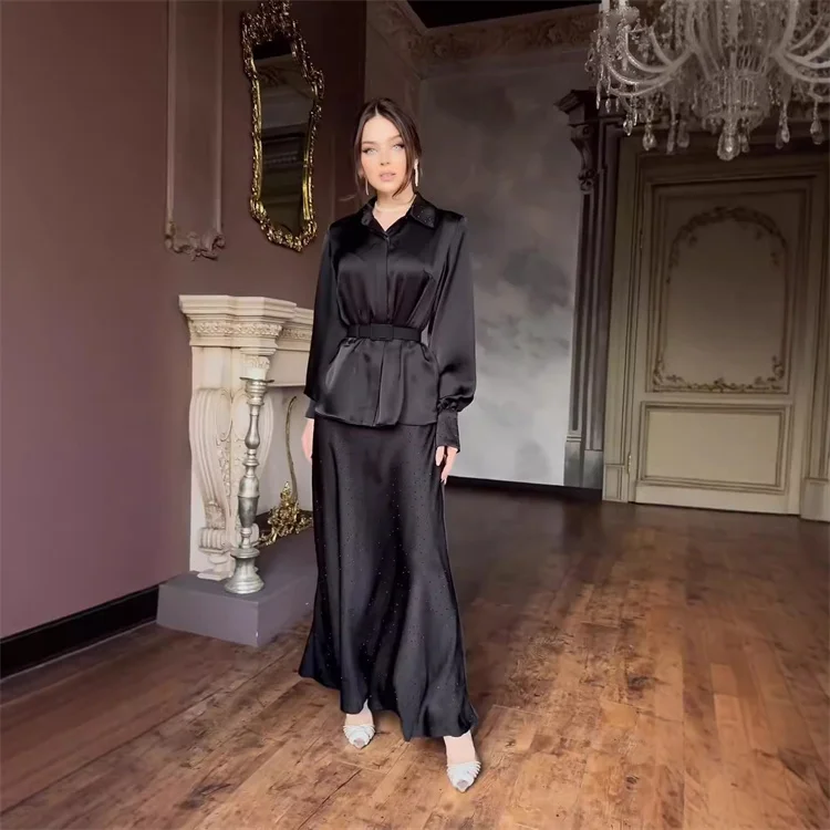 New suit shirt press drill skirt suit fashion blouse casual skirt two-piece set