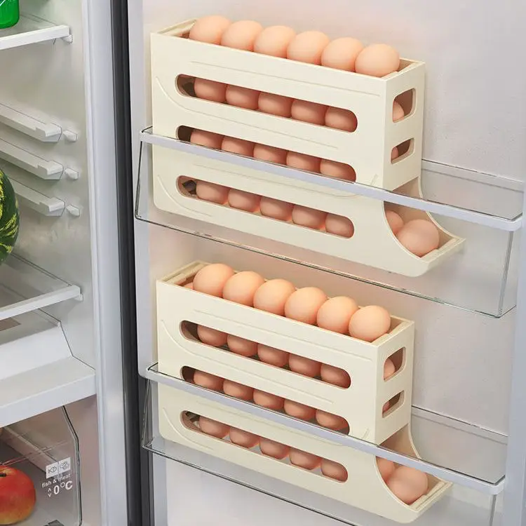 Kitchen Accessories 4 Layers Self-acting Refrigerator Egg Holder 30pcs Eggs Storage Container Box Rolling Egg Rack Dispenser