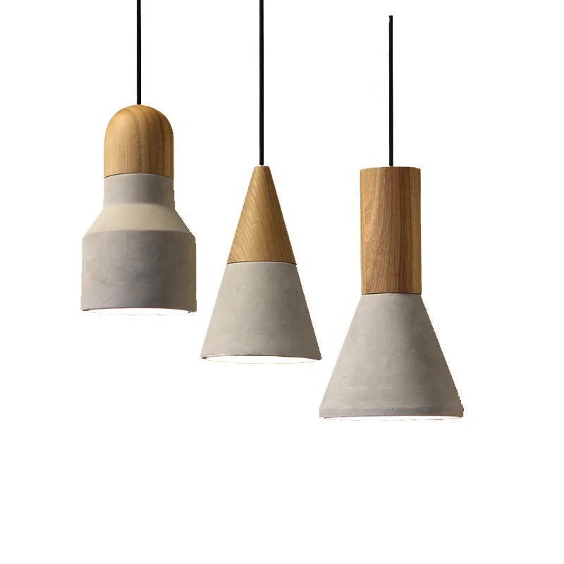 China Modern Design Hanging Cement Lights Decorative Ceiling Light Cement Pendant Lamps with Wooden Base
