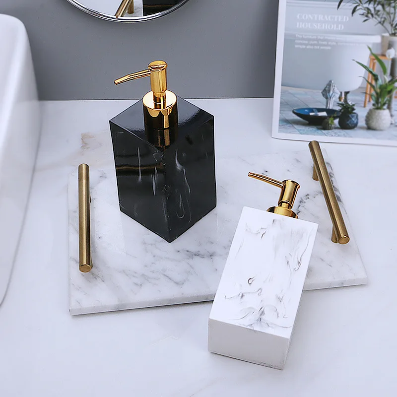 Hot Sale Modern Marble White Resin Lotion Bottle Kitchen Bathroom Accessories Soap Shampoo Dispenser