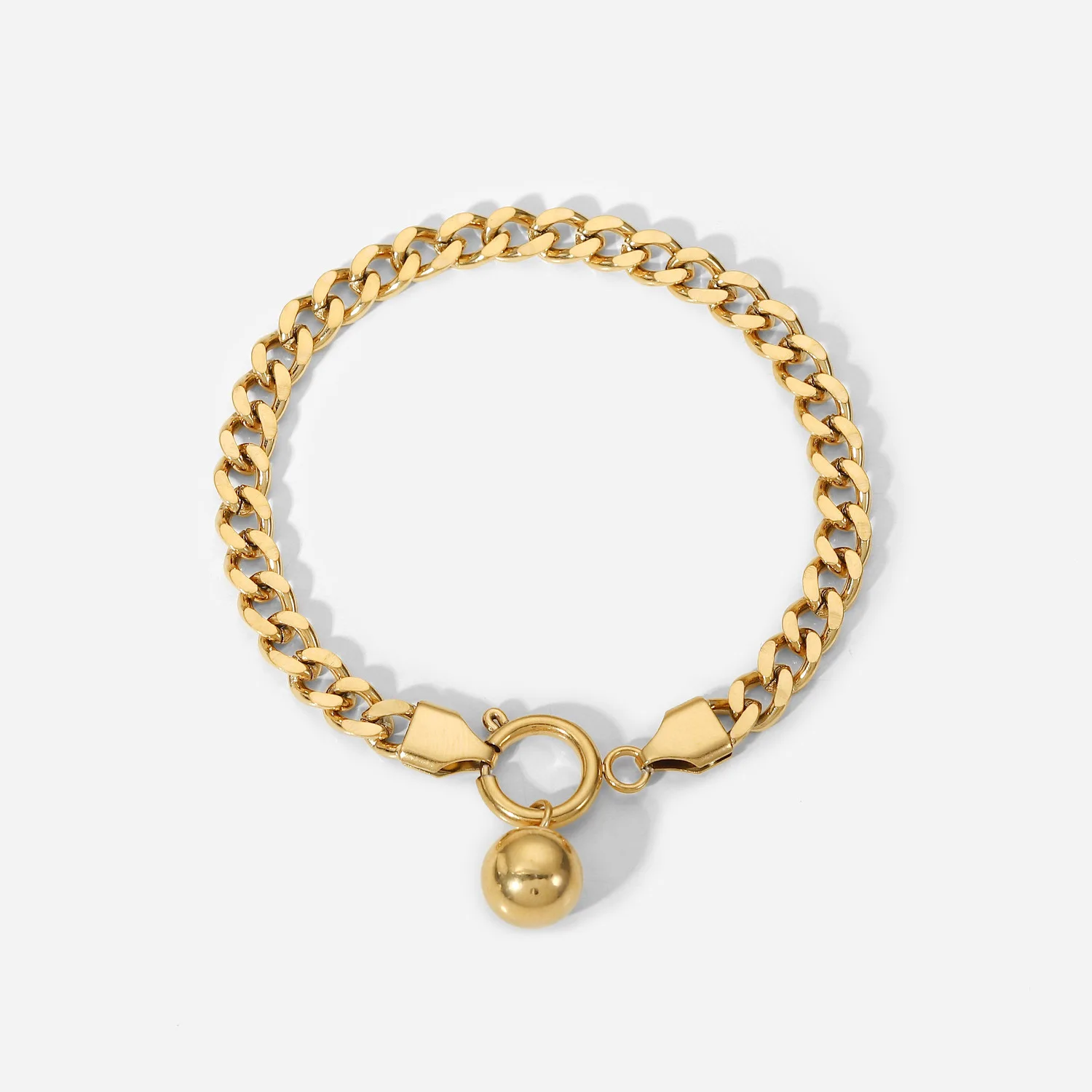 Fashion Ins Wind 14k Cuban Chain Ball Pendant Spring Buckle Bracelet Women Stainless Steel Chain Bracelet Jewelry