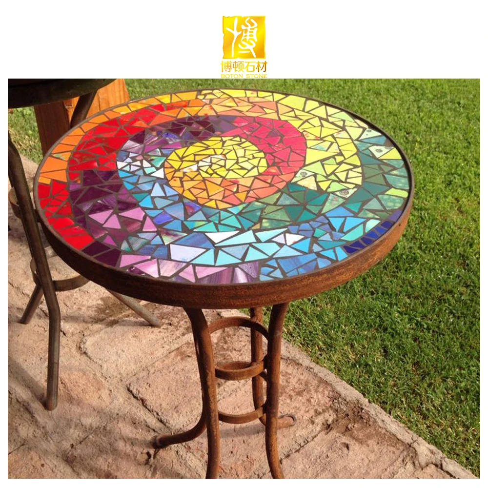 BOTON STONE Multi Colour Home Decor Living Room Accent Furniture Outdoor Mosaic Table for Garden