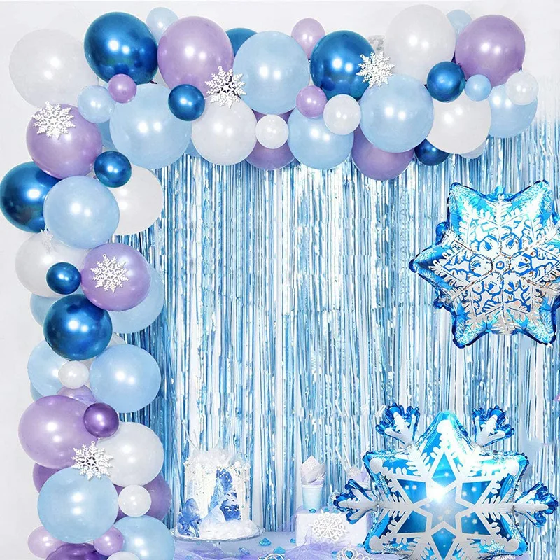 77 PCS Purple White Blue Snowflake Balloon Garland Arch kit for Christmas Baby Shower Princess Birthday Party Decoration