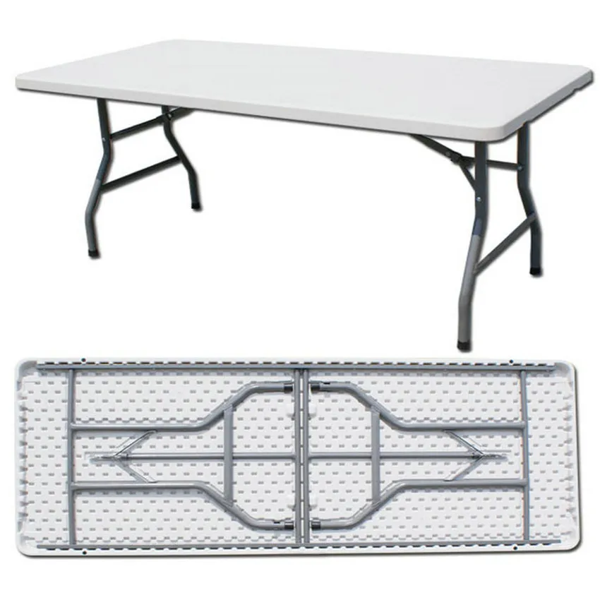 HONGQIAO Good Quality Amazon 6FT Outdoor Rectangular HDPE Plastic Panel Folding Table for 6 Seats Event Patio Balcony Table