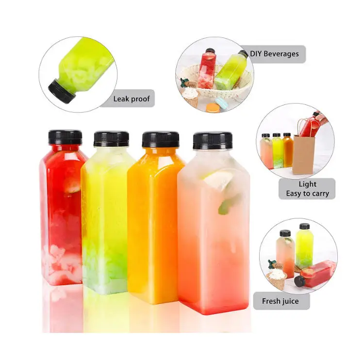 Clear square pet plastic bottle cold pressed juice Drink cold brewed coffee with plastic water bottle