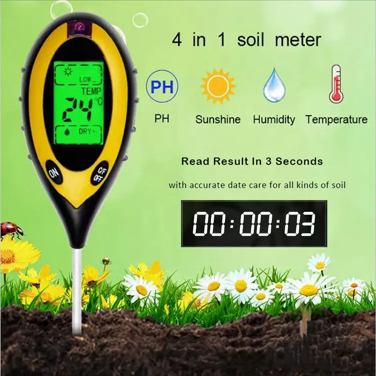 4-in-1 soil moisture sensor with battery testing PH sunlight temperature humidity used in agriculture gardening