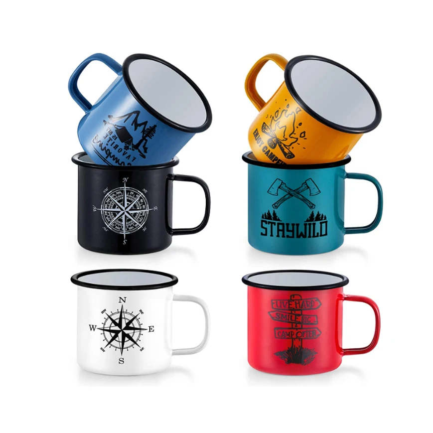 350ml 12 oz 16 oz Custom Logo Camping Metal Steel Mug Outdoor Speckled Coffee Mugs Enamel Milk Cups with Handle Wholesale