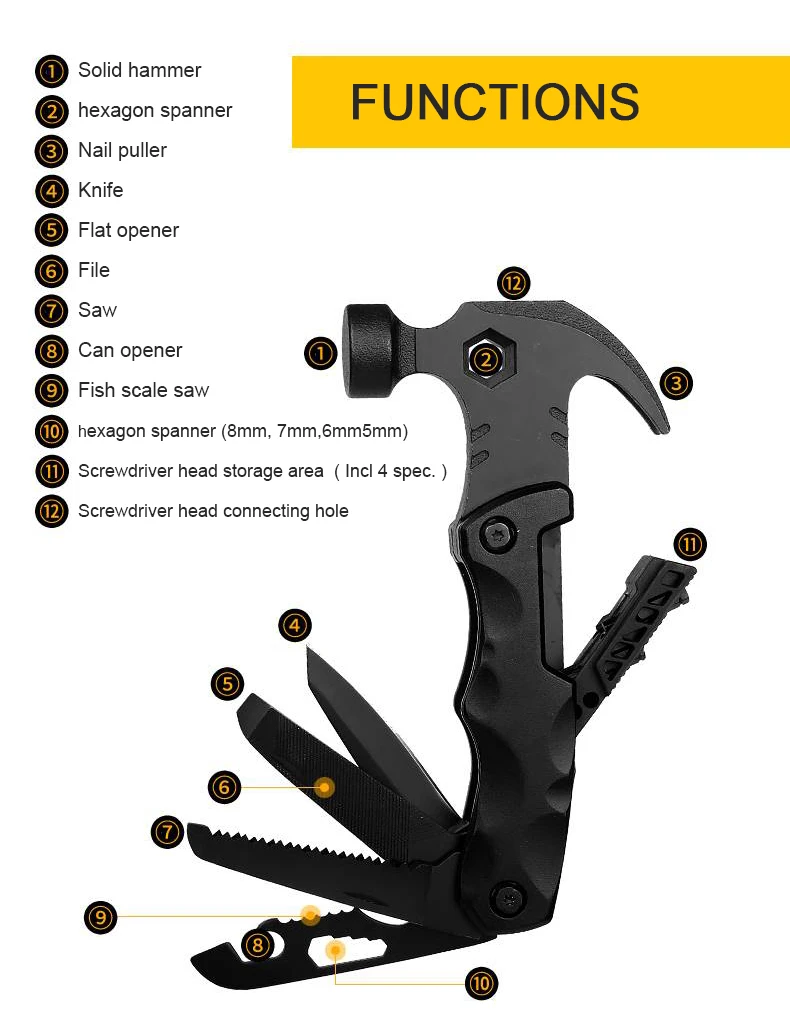 Special Design 14 in 1 Claw Hammer Multitool for Men Survival Hammer Cool Gadgets Camping Tools for Outdoor