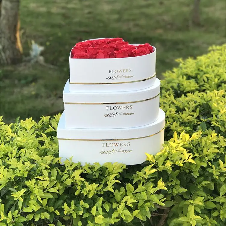 Classical 3pcs/set Heart Shaped Gift Flower Box with Flower Letter Pattern Printed for Flower Shop