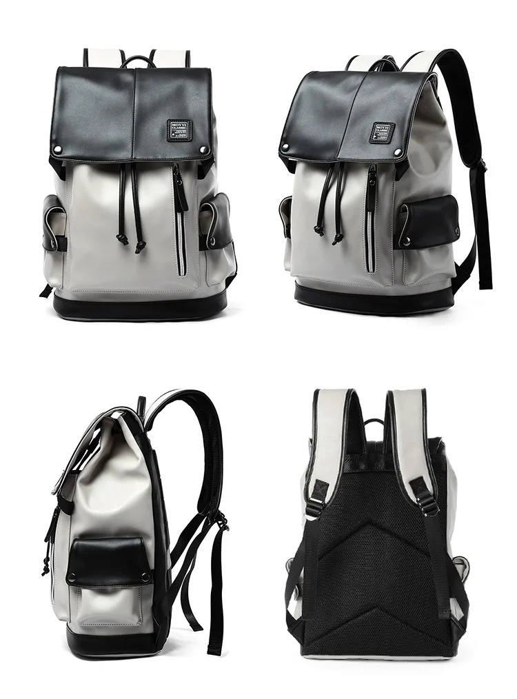 Unisex PU Leather Computer Laptop Bag 15.6 inch Backpack Shoulder Bags Travel Hiking Rucksack Casual Daypack Black