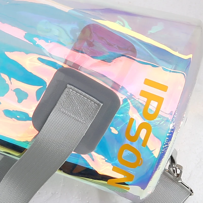 Fashion laser rainbow holographic transparent bag waterproof duffel travel bag